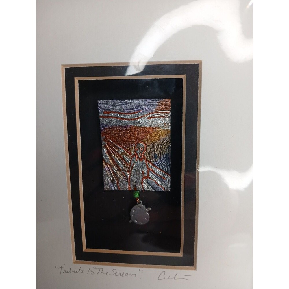 Cukier "Tribute To The Scream" Vintage Folk Art Mixed Media Signed Sculpture